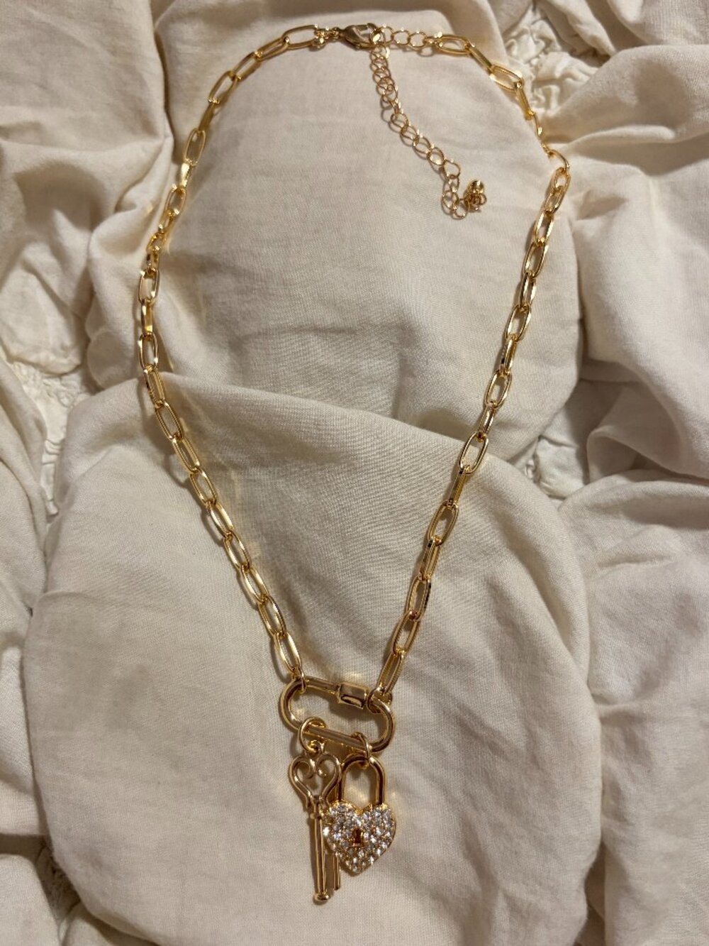 Free People Gold Link Lock and Key Statement Necklace